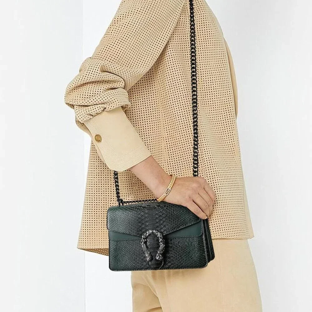 ⚡ Women's Dark Green Snake Vegan Leather Print Casual Satchel Crossbody Handbag